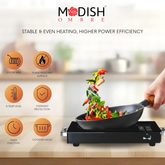 Top view of the induction cooktop showcasing power buttons, temperature settings, and cooking modes